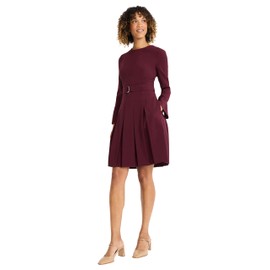 Maggy London Women's TOP Stitch Pleated MIDI Dress, Burgundy