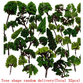 NW 32pcs Mixed Model Trees Model Train Scenery Architecture Trees Model Scenery with No Stands（0.79-6.30inch）