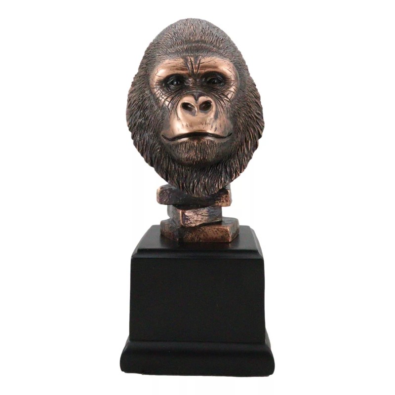 Rainforest Silverback Gorilla Head Bust Statue in Bronze Electroplated Finish