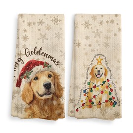 NOQL Christmas Golden Retriever Kitchen Towels Set of 2, Golden Retriever Ornament Gifts, Christmas Dog Gifts, Vintage Xmas Snowflake Dog Light Hand Tea Towels for Bathroom Kitchen, 16×24 Inches