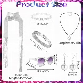 PPGGOPP Disco Accessories, 70s Disco Accessories, 70s Disco Accessories, Disco Jewellery Set, Disco Ball Headband, silver