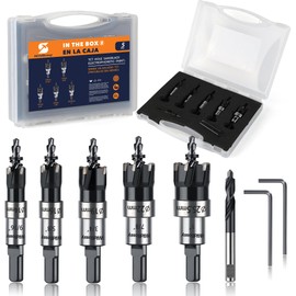 Carbide Hole Saw Kit for Metal TCT Hole Saw Drill Bit Set Hole Cutter Kit for Stainless Steel 5PCS(9/16" to 1")