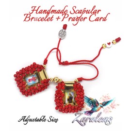 Sacred Scapular Bracelet Handmade Murano Stone Wristband of Sacred Heart of Jesus, Holy Virgin of Carmen, St. Michael Archangel. 3cm x 3cm by Zaraleas (Light Red)