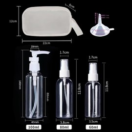 Spray bottles, 2oz./60ml, 2.7oz./80ml, Squeeze bottle 3.4 oz./100ml clear Empty Fine mist plastic mini travel bottle set, small refillable liquid container with 2 funnels and 24 labels (6 packs)