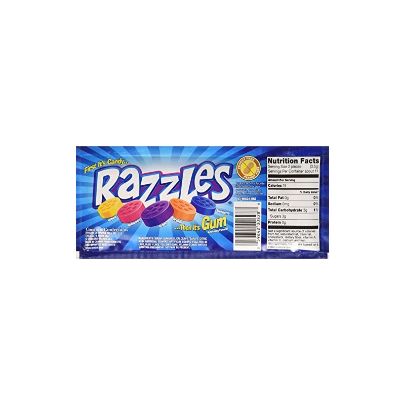 Original Razzles Candy/Gum, Box of 24 1.4-Ounce Bags
