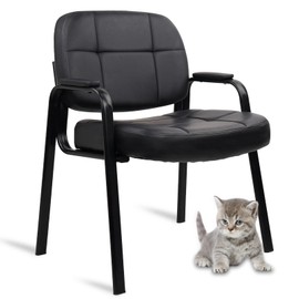 CLATINA Big and Tall 400 lbs Office Guest Chair, Leather Waiting Room Reception Chair No Wheels with Padded Arms for Elderly Home Meeting Conference Room Lobby Side Salon Clinic, Black 1 PK