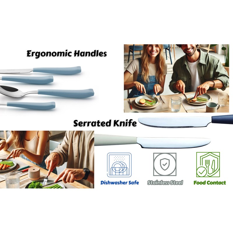 EXZACT Cutlery Set Coloured 16pcs Stainless Steel, Silverware with Coloured