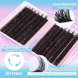 Individual Eyelashes Russian Super Fluffy Cluster Lashes 280Pcs Volume Cluster Lashes DIY Eyelash Extension at Home Wispy D Curl Faux Mink Individual Lashes by JIMIRE