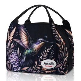 Aosbos Insulated Adults Lunch Bag for Women Reusable Lunch Box Meal Prep Purse Cute Cooler Tote Bag Hummingbird