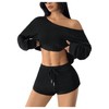 SweatyRocks Women's 2 Piece Outfits Sweatsuit Sets Off Shoulder Knit
