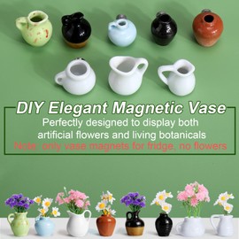 Mini Vase Magnets for Fridge 8PCS - 3D Ceramic Tiny Plant Vase Magnets Fridge Decoration Set Design for Refrigerator, Lockers & Office Spaces (8PCS, Without Flower)