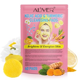 Turmeric Kojic Acid Cleansing Pads 40Pcs, Turmeric Exfoliating Foaming Pads, Fight Acne, Balance Skin Oil And Water, Lighten Blemishes, Brightens Skin Tone, Safe For Sensitive Skin