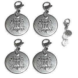 Juego de 4 abalorios con clip, construye tu propia pulsera, bolso, bolso, mensaje, inspirador, llavero, tirador de cremallera, joyería plateado