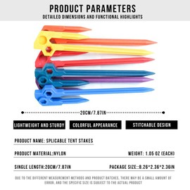 Sysmashing 8 pcs Splicable 8 inch Outdoor Tent Stakes Heavy Duty Screw Style for Camping, Hiking, Ultimate Ground Stakes Ground Anchors Pegs