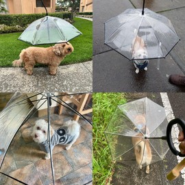 LESYPET Dog Umbrella for Small Dogs, Clear Puppy Umbrella with Adjustable Rope Leash for Rainy Walking, 27'' Diameter