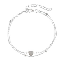 ZORVUJI Anklet for Women Silver Stainless Steel Adjustable Double Layer Anklet with Heart Pendant Summer Foot Jewellery for Women