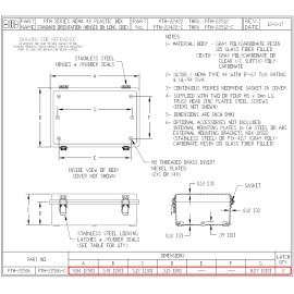 BUD 10x6x5" Fiberglass Hinged Latching Enclosure, Clear Box,Outdoor NEMA 4X IP67