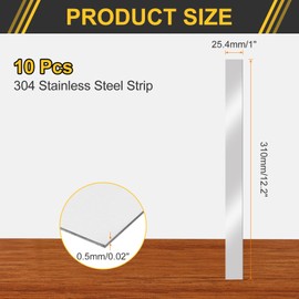 sourcing map 10 Pcs Stainless Steel Strips, 0.019"(0.5mm) Thick 304 Stainless Steel Metal Shim Stock 1"x12"(25.4x310mm) Stainless Steel Flat Bar Gap Filler Trim Strip for DIY Craft Making