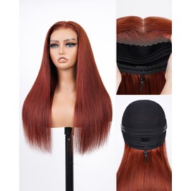 Megalook hair 20 Inch 6x5 Reddish Brown Lace Front Wigs Human Hair Pre Plucked Straight Wigs Human Hair with Natural Hairline Glueless Hd Lace Frontal Wigs 210% Density Colored Auburn Wig for Women