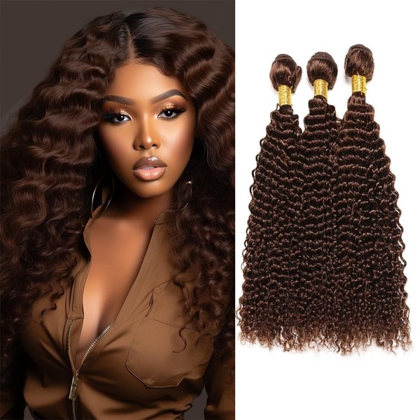 QEUOPE Dark Brown Deep Wave Bundles Human Hair Color 4