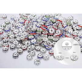NUKAYAI 100Pcs 12mm Rondle Spacer Beads for Jewelry Making Pens, Crystal Beads Wave Bulk Plated Diamond Glitter Rhinestone Plated Colorful Spacer Beads for Bracelets Necklace（Mixed）
