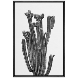 SIGNWIN Framed Canvas Print Wall Art Black White Minimal Saguaro Desert Cactus Nature Wilderness Photography Modern Art Southwest Floral Rustic for Living Room, Bedroom, Office - 24"x36" Black