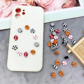 100 Sports Ball Beads,Polymer Clay Baseball Basketball Soccer Volleyball Football Loose Spacer Beads,Cute Beads Charms for DIY Hair Clip Necklace Bracelet Jewelry Earring Craft Making Supplies