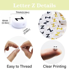 Yiizzxin 200Pcs Round Acrylic Letter Z Beads for Bracelets,White Black/Gold Single Letter-Z Beads with 100 Beads per Color,4x7mm Flat Alphabet Beads for Jewelry Making DIY Crafts Supply(Letter-Z)