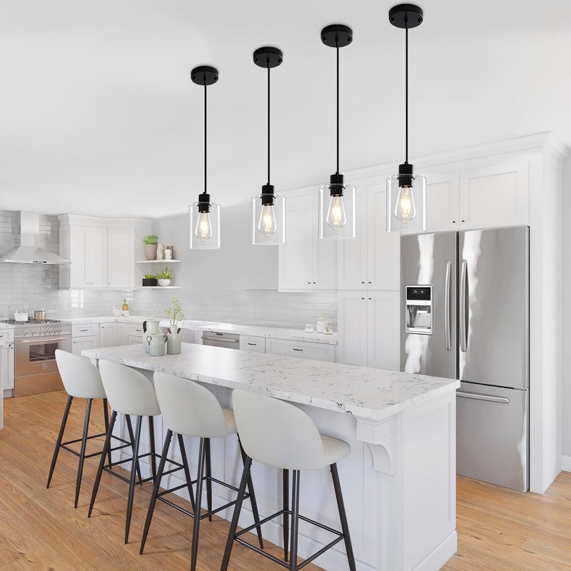 ZSMIHDOH Glass Pendant Lights Kitchen Island 2 Pack, Black Kitchen
