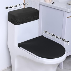 Toilet Lid Cover and Toilet Tank Cover Universal Toilet Lid Covers Replacement Toilet Cover Soft Stretch Toilet Covers Set for Bathroom Decor Accessories (Black, 1 Set)