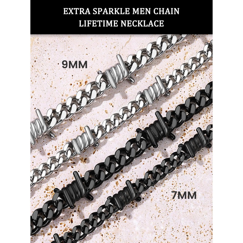 Men Barbed Wire Necklace 7mm Thick Heavy Stainless Steel Chain