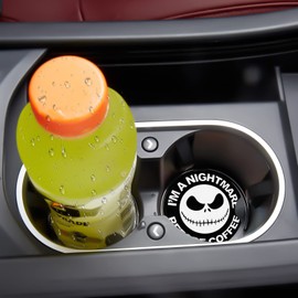 Car Cupholder Coaster Absorbent 2 Pack Trendy Skull Design I'm A Nightmare Before Coffee Rubber New Automotive Cup Holder Decal Decor Accessories for Women Men BD357