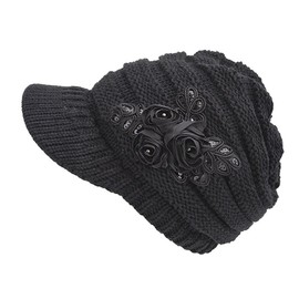 HugeStore Women Ladies Winter Crochet Peaked Beanie Cap Hat Knitted Skull Cap Black