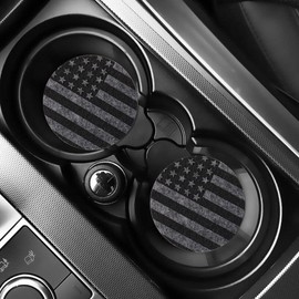 Qkari 2 Pack Car Cup Holder Coaster,2.9 Inch Anti Slip Shockproof Car Cup Holders Coasters for Car Interior Accessories for Women Men (Gray Flag)