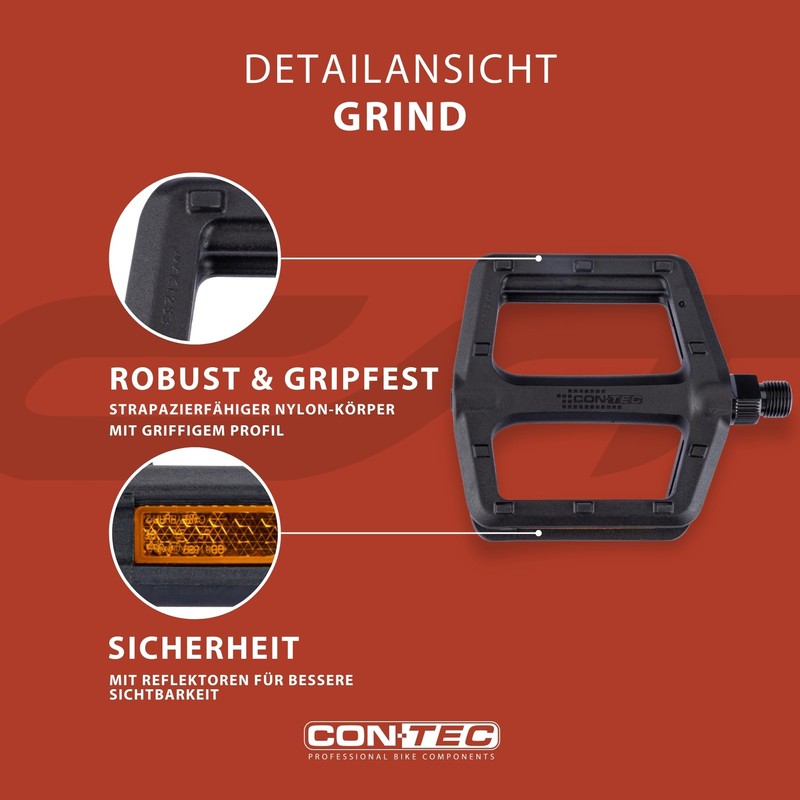 CONTEC Bicycle Pedals Grind 9/16" Thread Platform Pedals Nylon Heavy