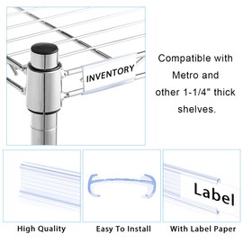 Diteje 60Pcs Plastic Wire Shelf Label Holder,Wire Rack Holders with 60Pcs Label Paper Inserts Compatible with Metro and Nexel 1-1/4" Shelves,Label Area 3.15in Lx1.18in H