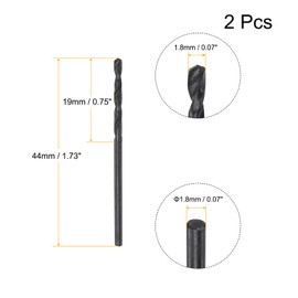 sourcing map 6542 High Speed Steel Straight Shank Twist Jobber Drill Bit, Fully Ground Black Oxide Drill Bits 1.8mm Drill Diameter 44mm Total Length 2 Pcs