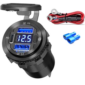 SZWYM 12V USB Outlet Dual Car Charger Socket USB-C Quick Charge 3.0 Port Voltage Indicator with Power Switch for Car, Boat, Marine and Truck (2QC+1PD)