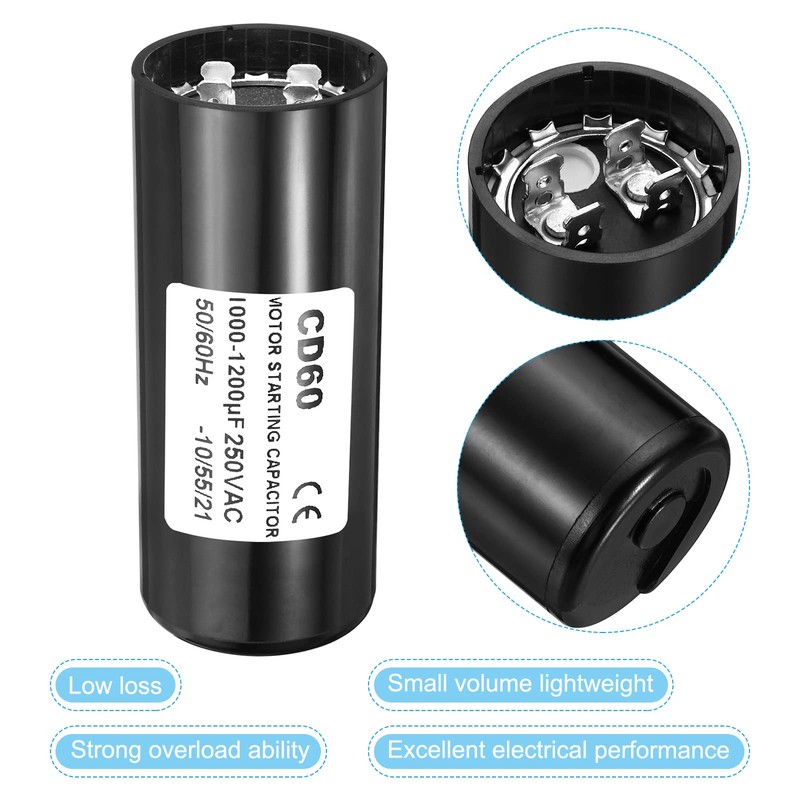 PATIKIL CD60 Motor Start Capacitor, 1000-1200uF/250VAC 50/60Hz, Round Polypropylene Capacitor