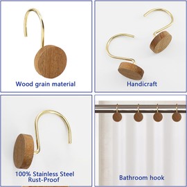 AmazorHome Black Shower Curtain Hooks, Round Log Decorative Shower Curtain Rings for Bathroom,Modern Decorative Shower Curtain Hangers Set of 12, Metal Shower Hooks for Shower Curtain Rod