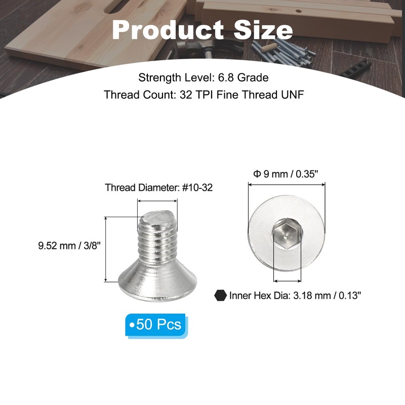 PATIKIL #10-32 x 3/8 Inch Flat Head Socket Cap Screws,