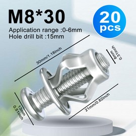 Heavy Duty Hollow Wall Anchor Jack Nuts, Zinc Plated Steel, M4,M5,M6,M8 Size, Insert Petal Design, 20 Pack (M8x30(1.18"))
