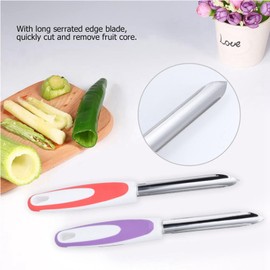 FLEXMAN 2Pcs Chilli Pepper Corer, 9.8X1.2in Stainless Steel Fruit Vegetable Corer Remover Tool, Kitchen Gadgets with Serrated Edge, Fruit Core Deseeder for Fruits, Peppers, Cucumbers, Tomatoes