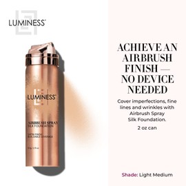 LUMINESS Silk Airbrush Spray Foundation - Full Coverage Foundation - Formula Hydrates & Moisturizes with Hyaluronic Acid, Aloe Vera & Hydrolyzed Silk (Shade - Light Medium)