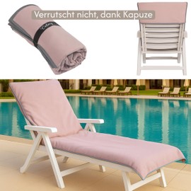 CalmySEA Towel for Sun Lounger 200 x 75 cm - with Hood Microfibre Light Weight Protective Cover for Garden Lounger Towels with Envelope Deck Chair Cover Beach Lounger (Dusky Pink, 1 Piece)
