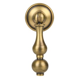 SALISENG Antique Brass Cabinet Drop Pulls 6 Pack, Solid Brass Dresser Drawers Knobs, Modern Cupboard Wardrobe Pendant Knob, Bedroom Bathroom Cabinet Knob