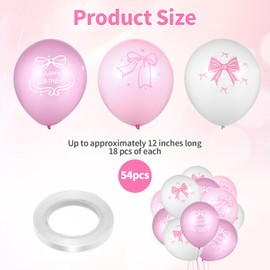54 Pcs Latex Bow Balloons, 12in Pink & White Balloons Bow Theme Party Decor for Girls Birthday, Bachelorette Engagement Wedding, Anniversary Baby Shower (3 Styles, 18 of Each)