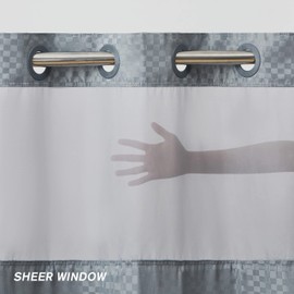 Furlinic No Hook Checkered Shower Curtain with Snap in Fabric Liner,Honeycomb Textured Bathroom Curtains with See Through Top Window,Waterproof & Machine Washable,Light Grey,71x78 Inch