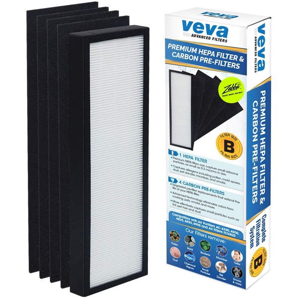 VEVA Premium HEPA Replacement Filter Including 4 Activated Carbon Pre Filters Compatible with Germ Guardian Air Purifier AC4300/AC4800/AC4900/AC4825/AC4820 and FLT4825 Filter B