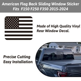 Zhizhong Rear Middle Window Decal Fits Ford F150 F250 F350 2015-2023 2024, American Flag Back Center Sliding Window Glass USA Flag Vinyl Sticker